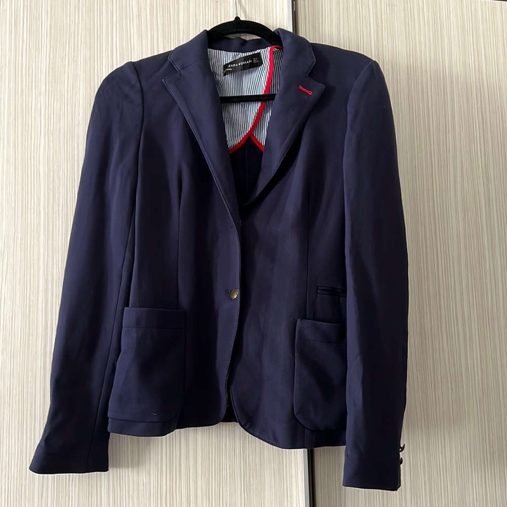 Zara navy jersey blazer with red accents size M EXC